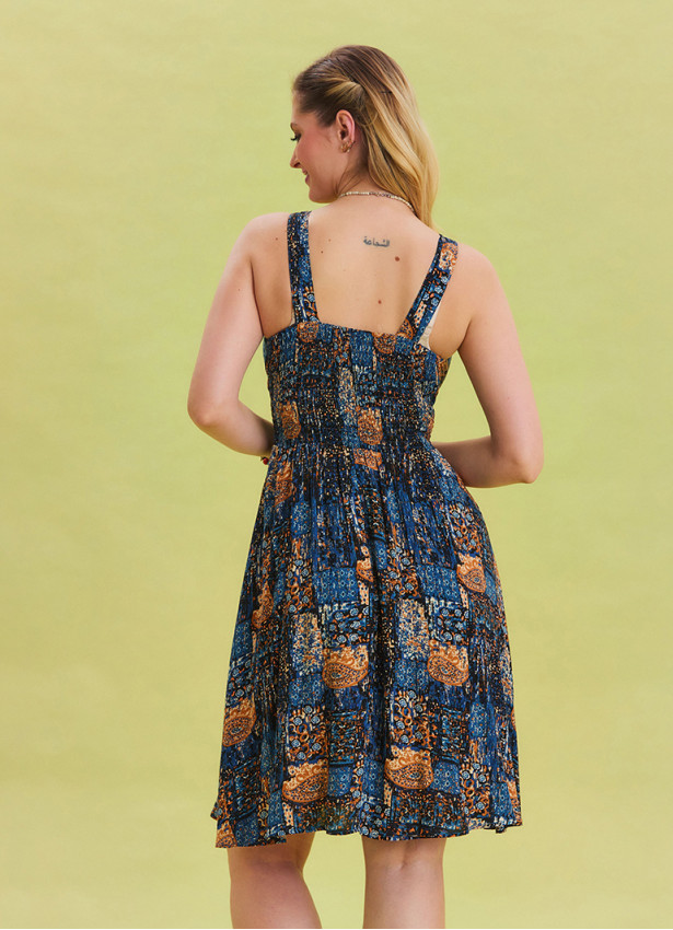V Neck Robe Blue Ethnic Dress 4513